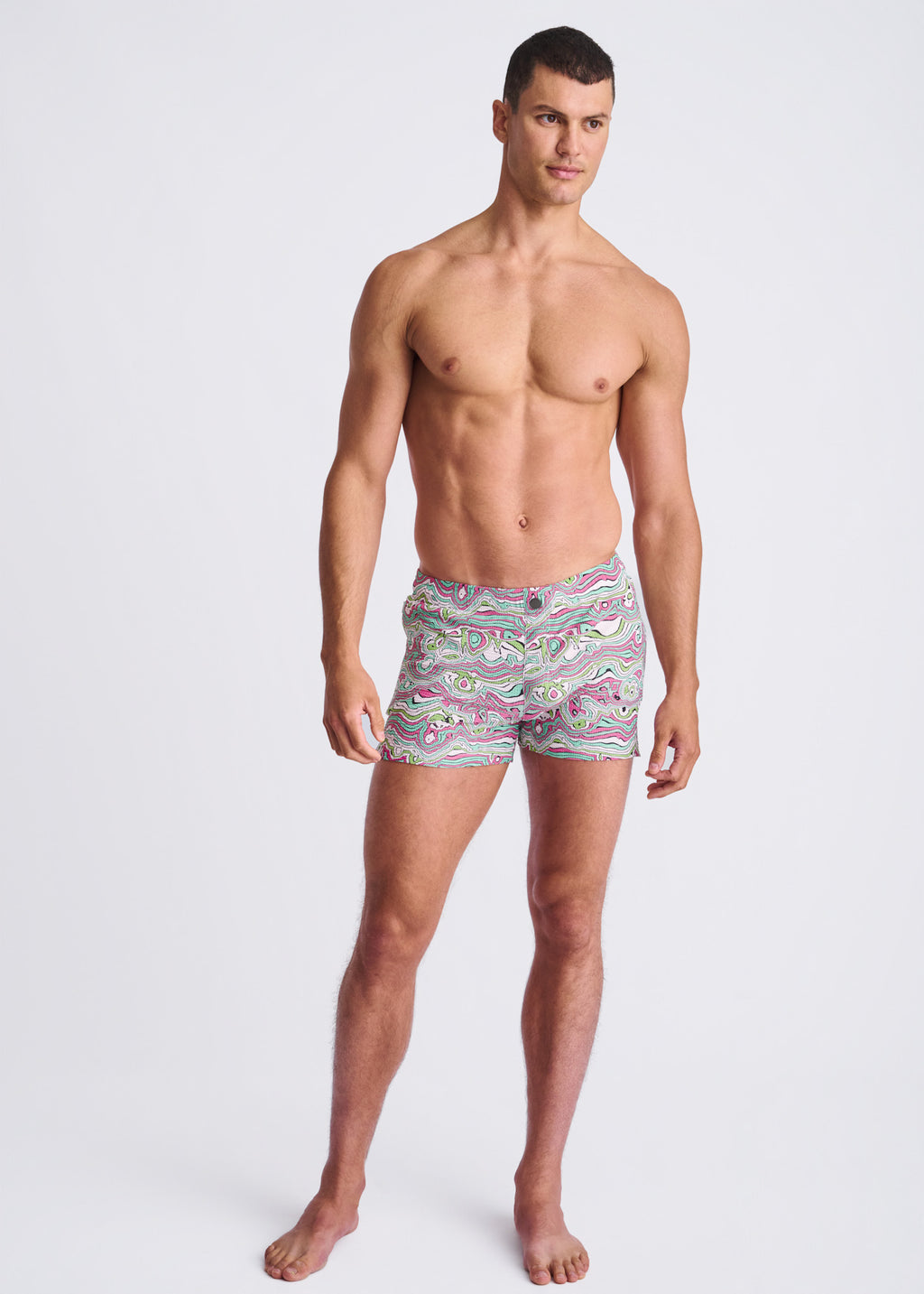 BUD/BLUSH SWIRLS Printed Seersucker Swim Shorts