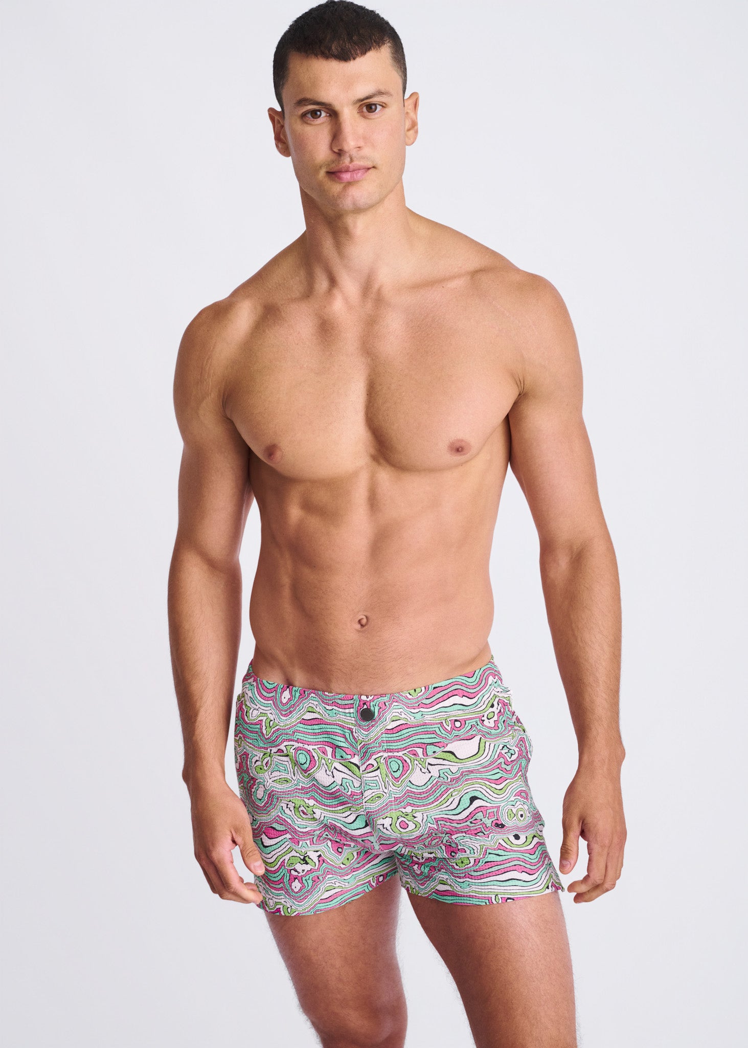 BUD/BLUSH SWIRLS Printed Seersucker Swim Shorts