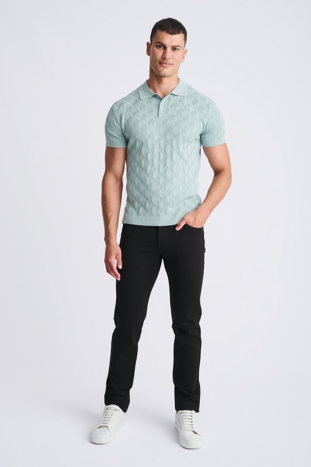 Textured Silk/Tencel 3-Button Knit Polo