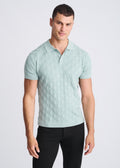 Textured Silk/Tencel 3-Button Knit Polo Stalk