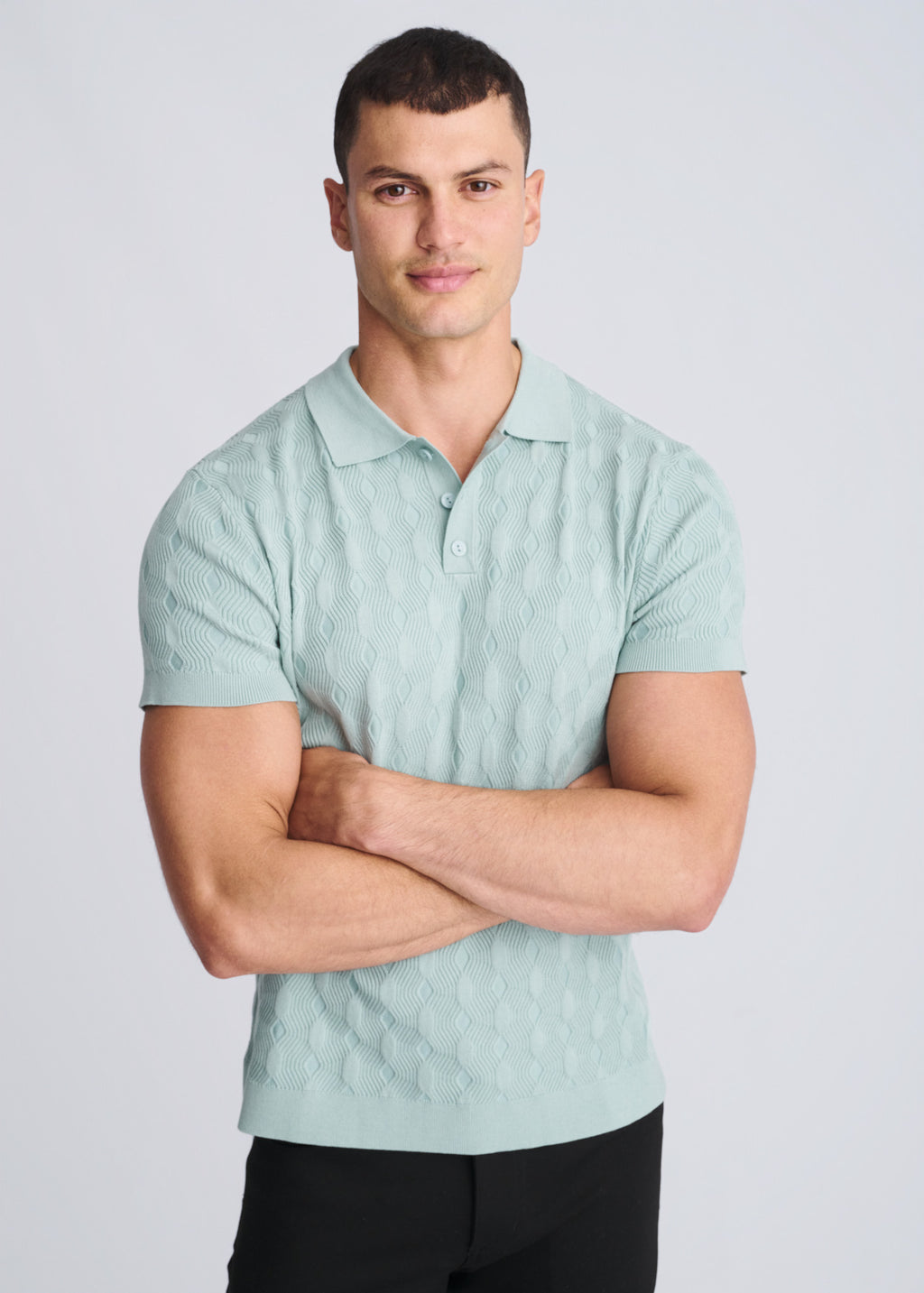 Textured Silk/Tencel 3-Button Knit Polo