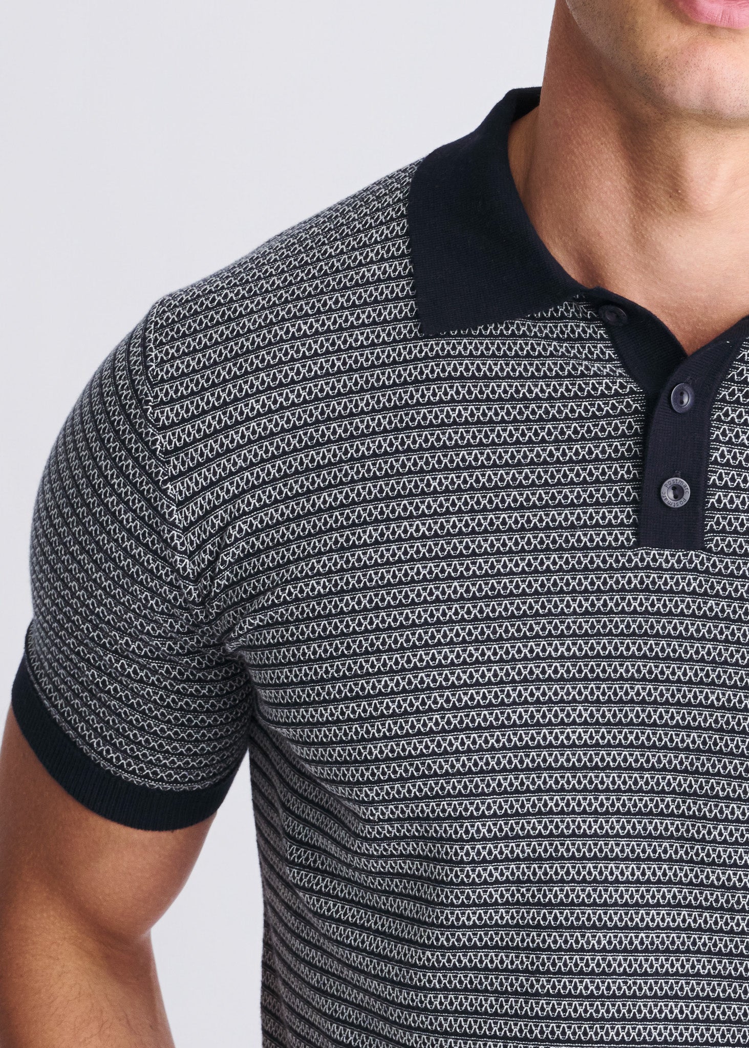 Two Tone Textured Cotton Polo Navy