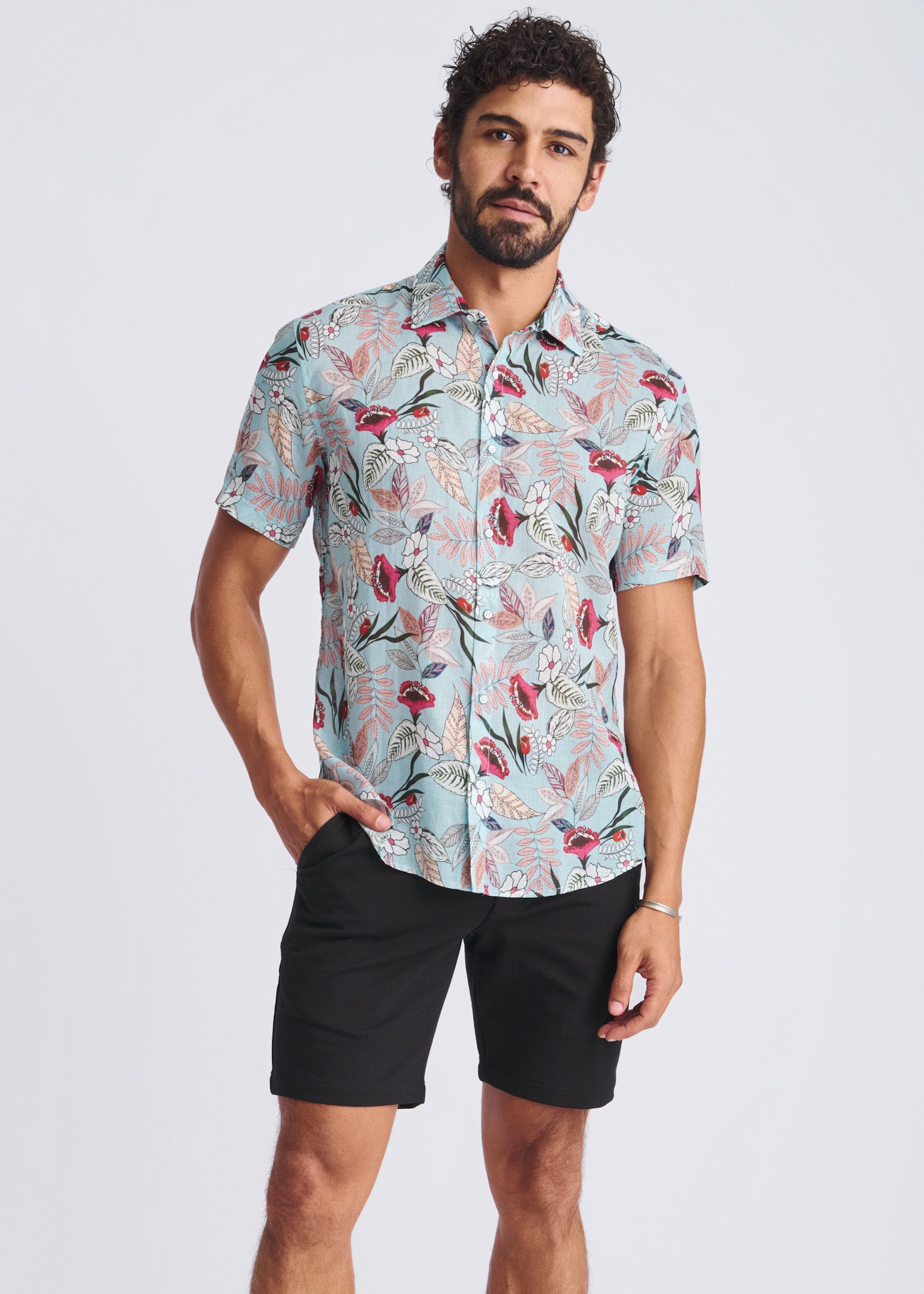 Blossoms Linen/Tencel Short Sleeve Shirt