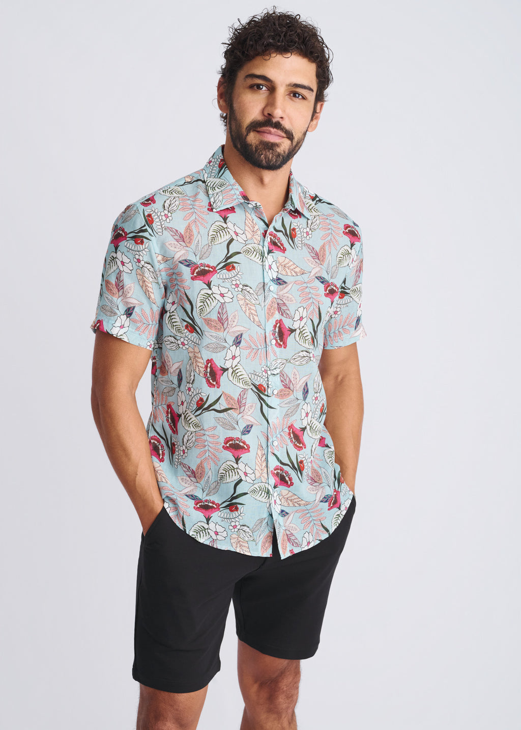 Blossoms Linen/Tencel Short Sleeve Shirt Cloud