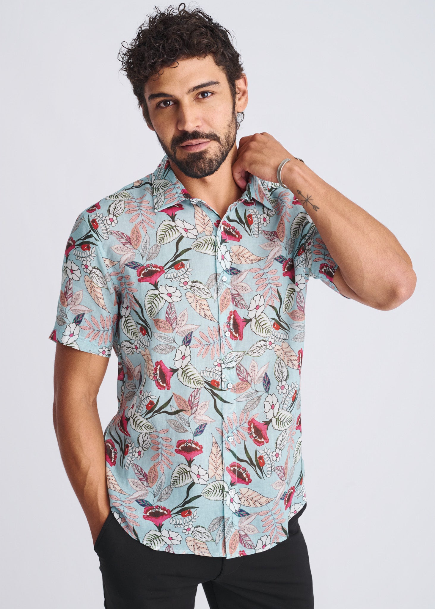 Blossoms Linen/Tencel Short Sleeve Shirt