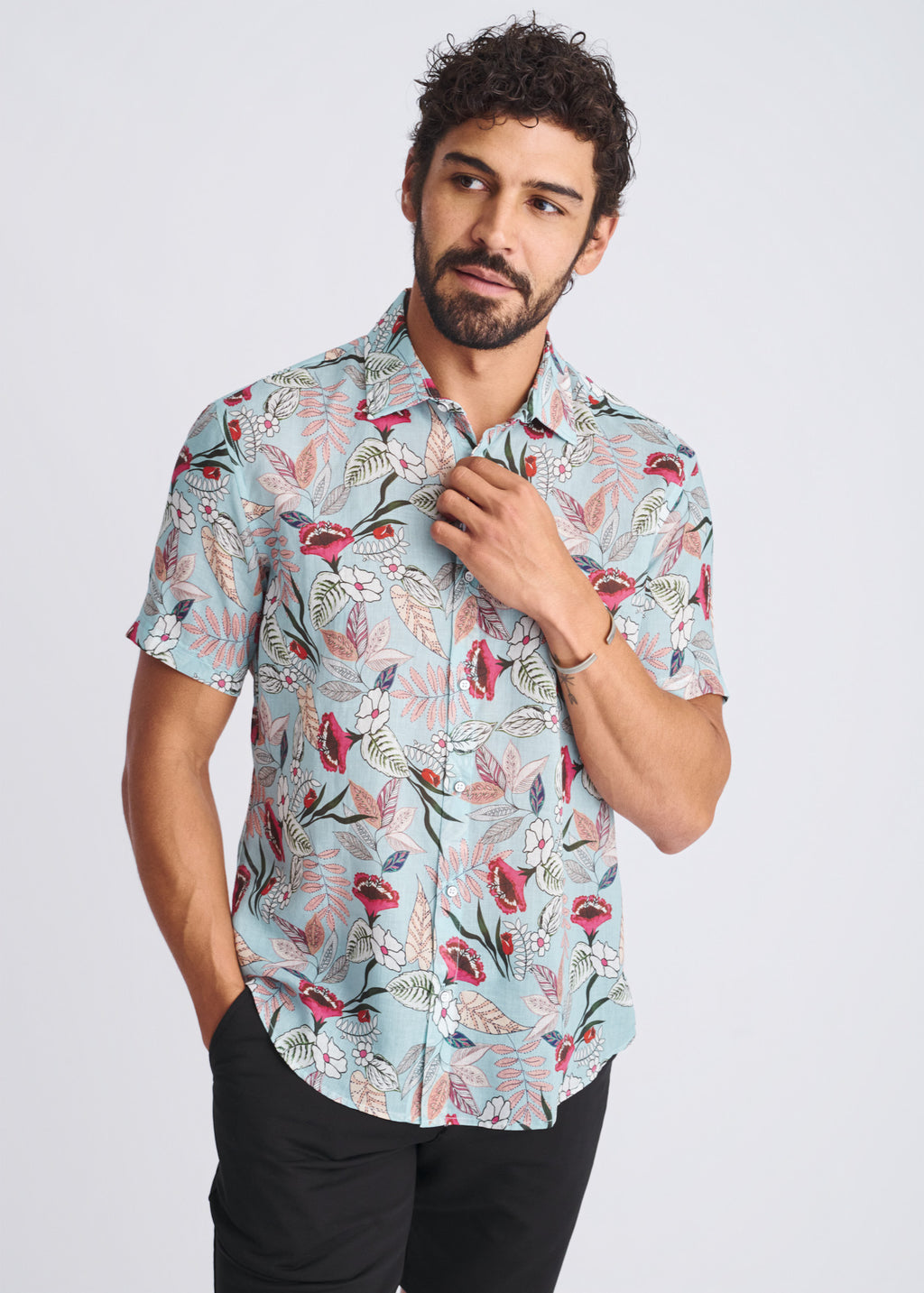 Blossoms Linen/Tencel Short Sleeve Shirt