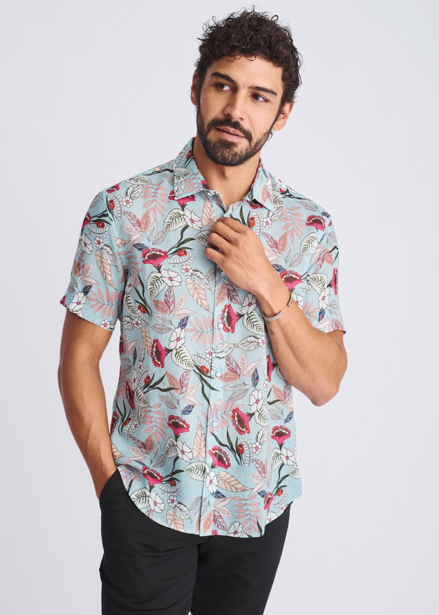 Blossoms Linen/Tencel Short Sleeve Shirt