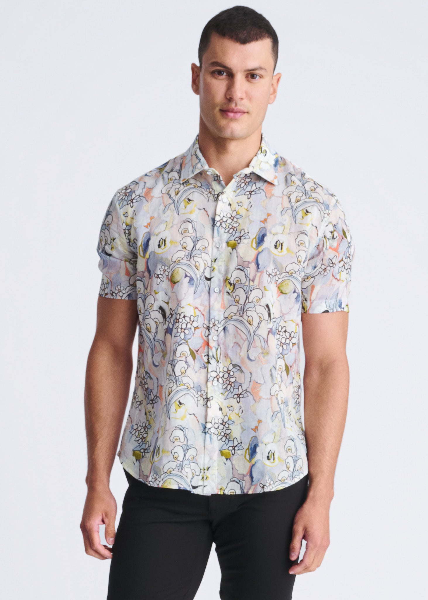 Floral Linen/Tencel Short Sleeve Shirt Orchid