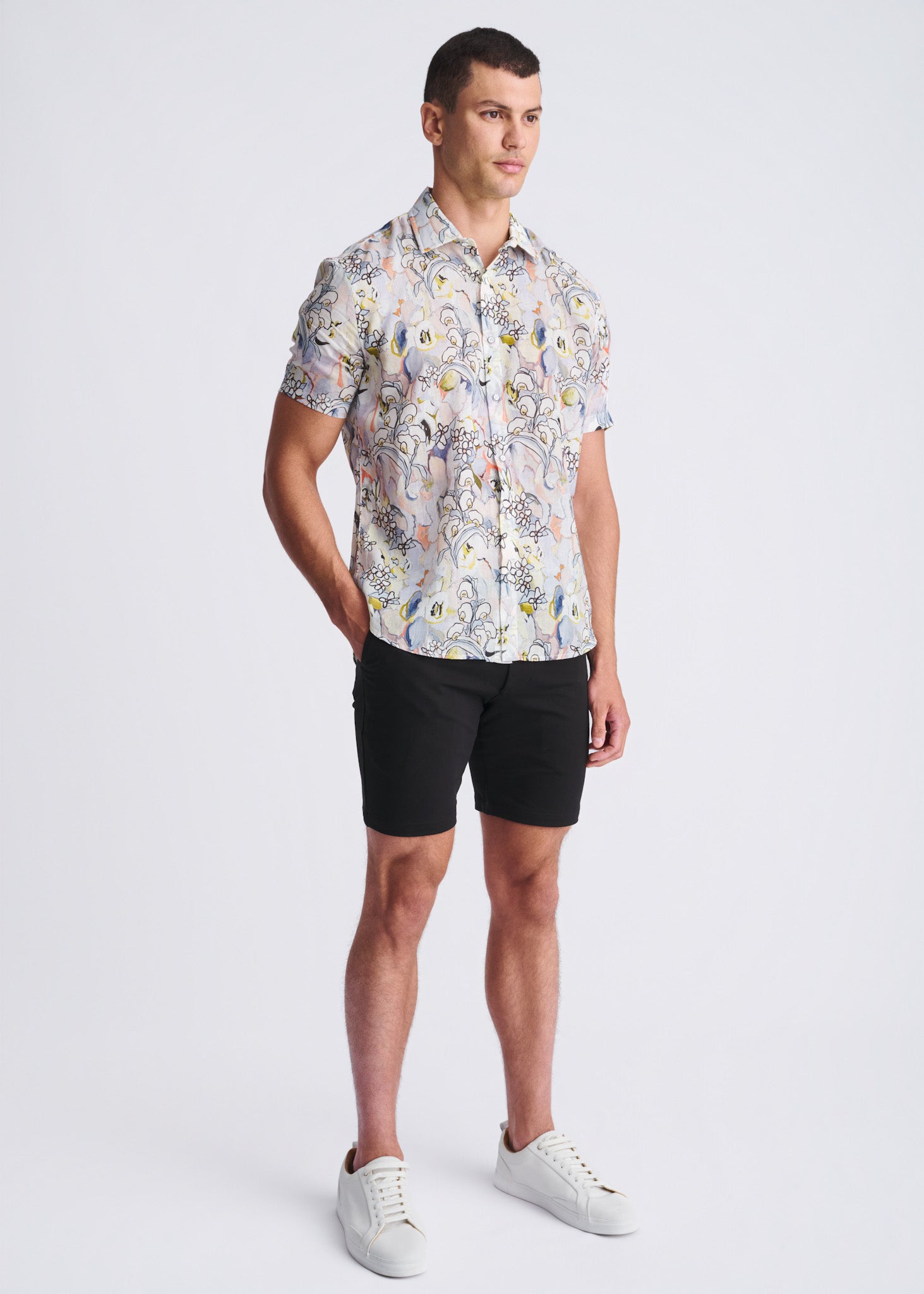 Floral Linen/Tencel Short Sleeve Shirt