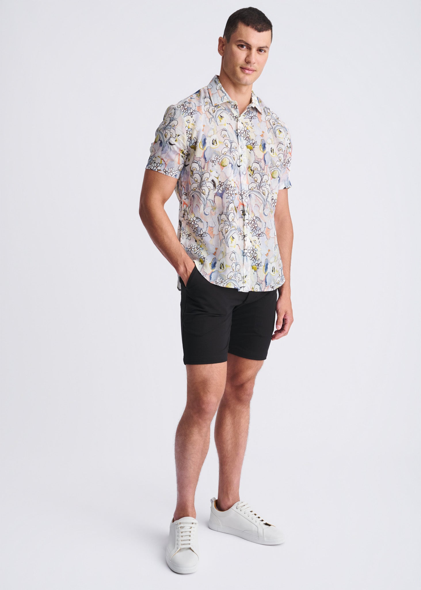 Floral Linen/Tencel Short Sleeve Shirt