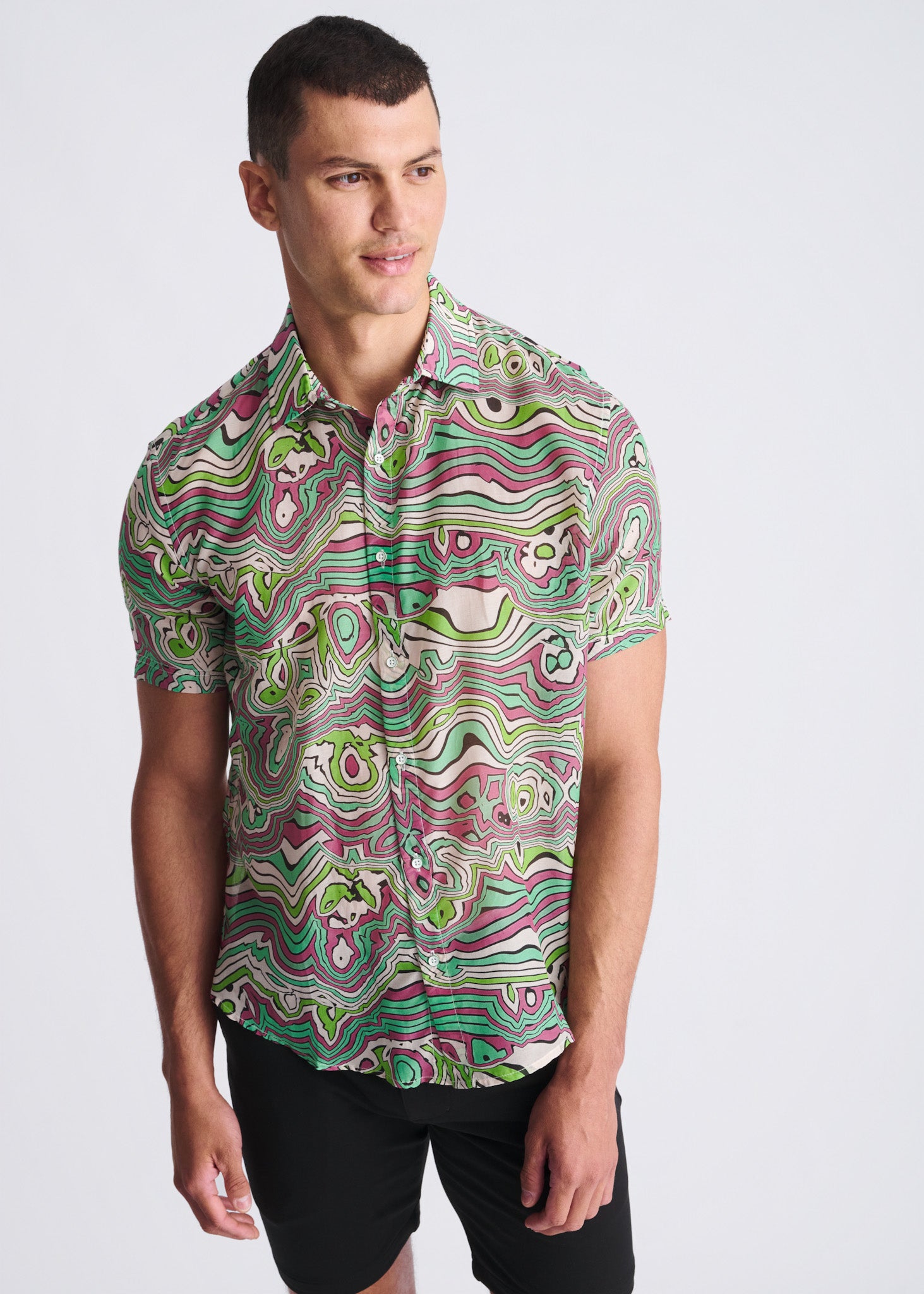 Bud Swirls Cotton/Silk Short Sleeve Shirt