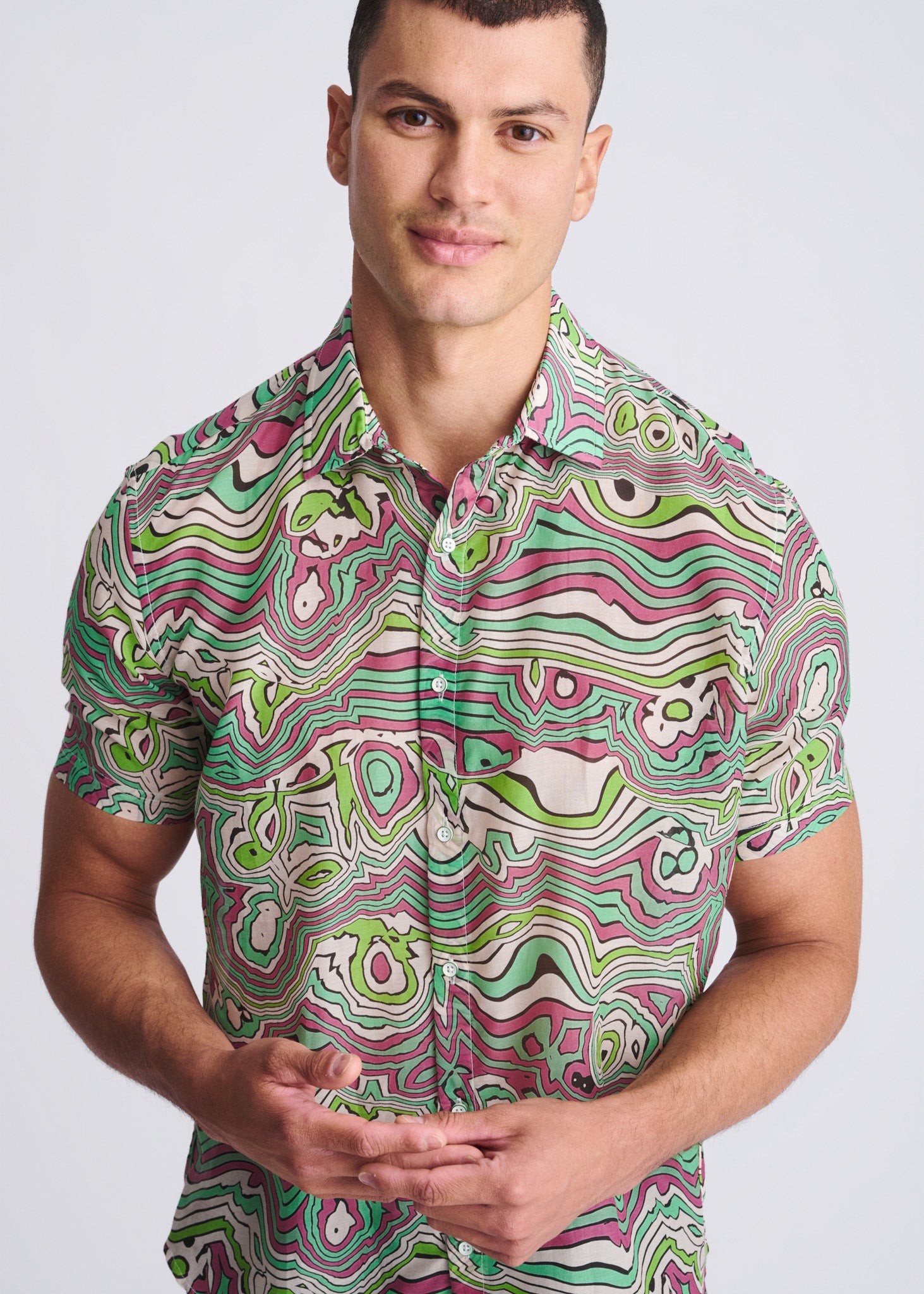 Bud Swirls Cotton/Silk Short Sleeve Shirt
