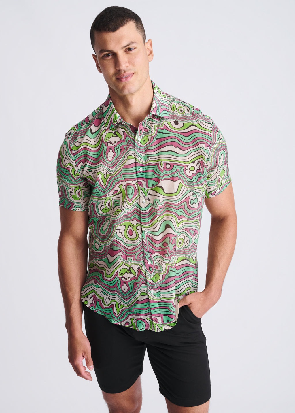 Bud Swirls Cotton/Silk Short Sleeve Shirt