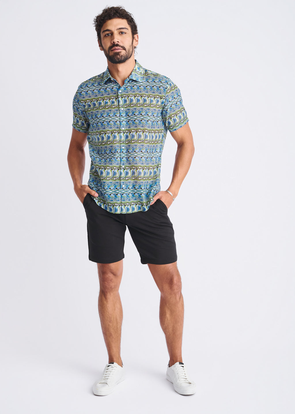 Cobalt Swirls Cotton/Silk Short Sleeve Shirt