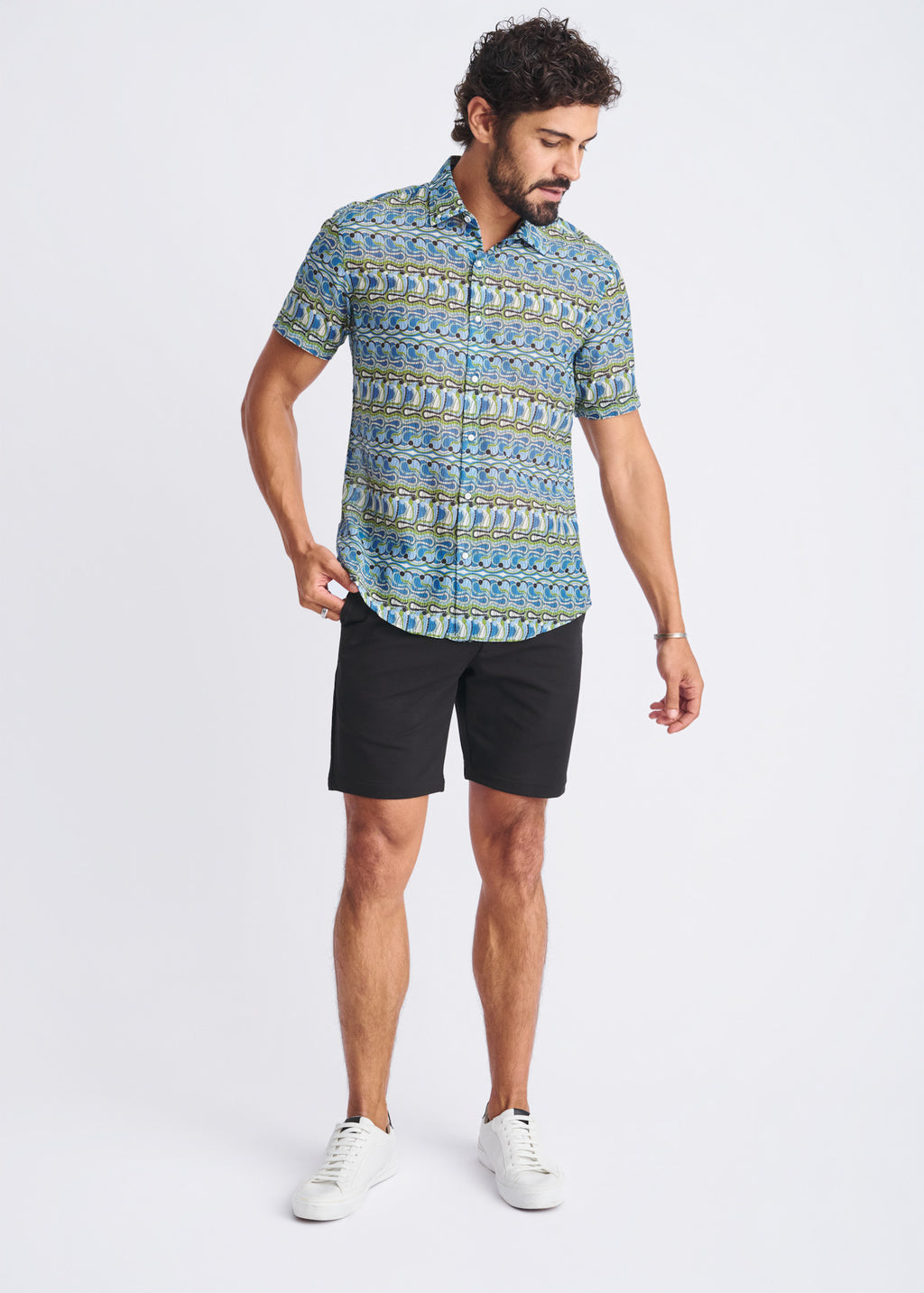 Cobalt Swirls Cotton/Silk Short Sleeve Shirt