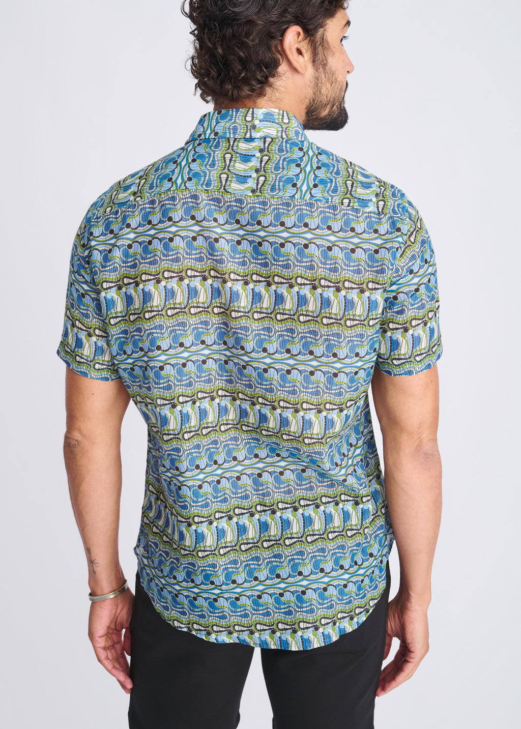 Cobalt Swirls Cotton/Silk Short Sleeve Shirt