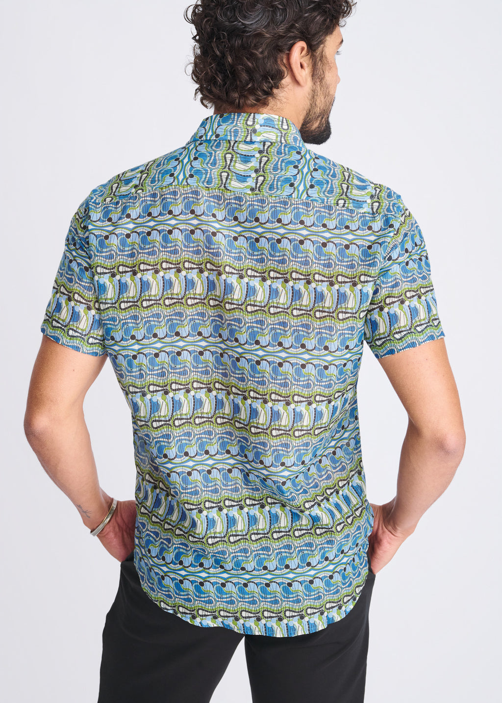 Cobalt Swirls Cotton/Silk Short Sleeve Shirt