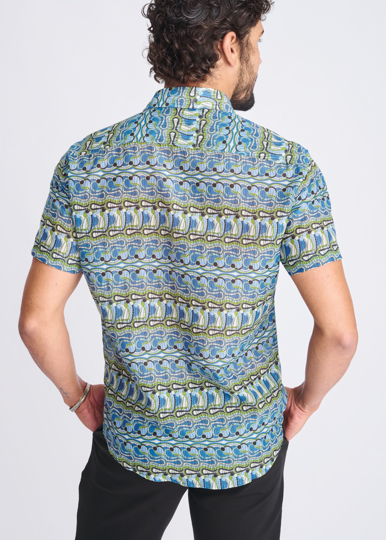 Cobalt Swirls Cotton/Silk Short Sleeve Shirt