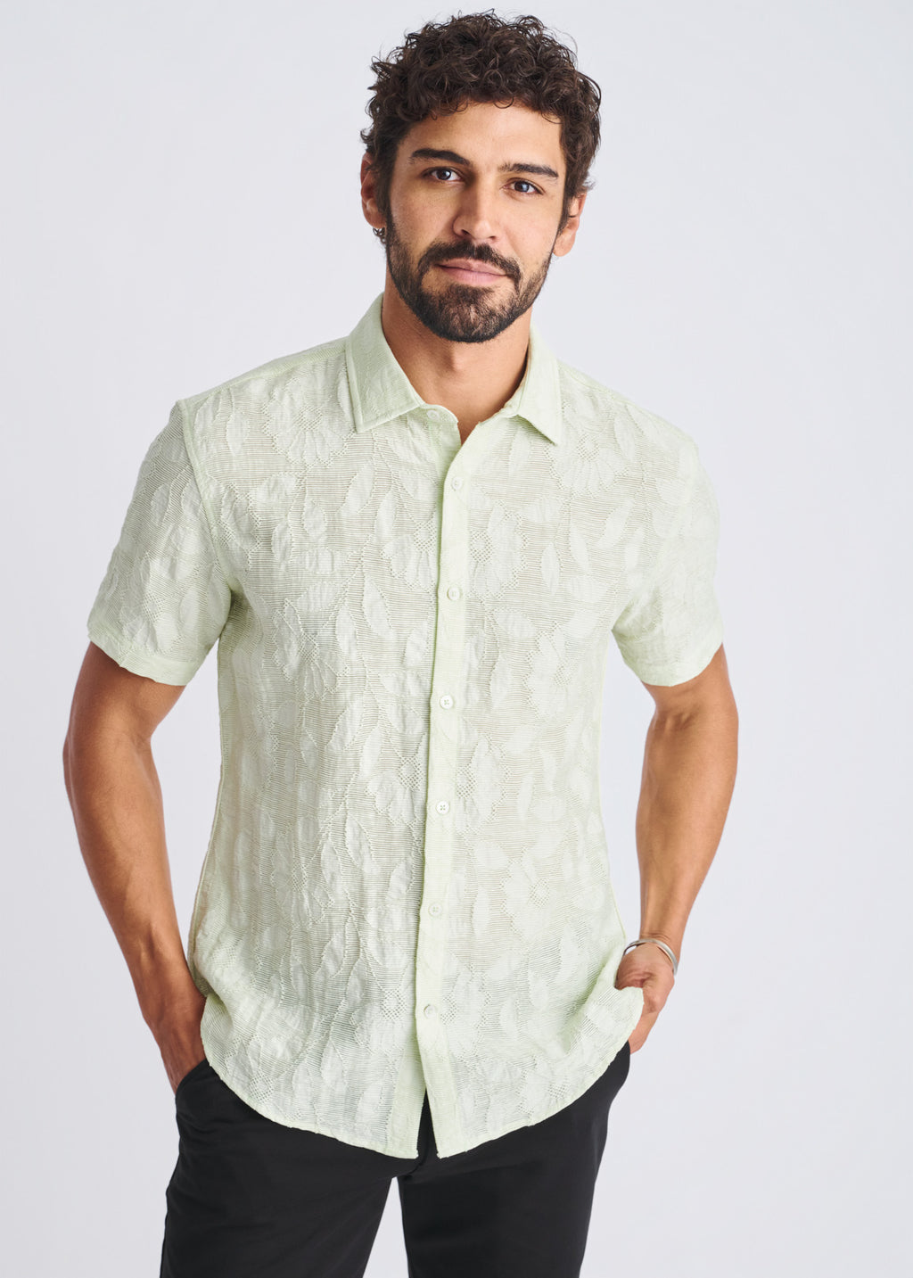 Lightweight Jacquard Short Sleeve Shirt Cool Mint