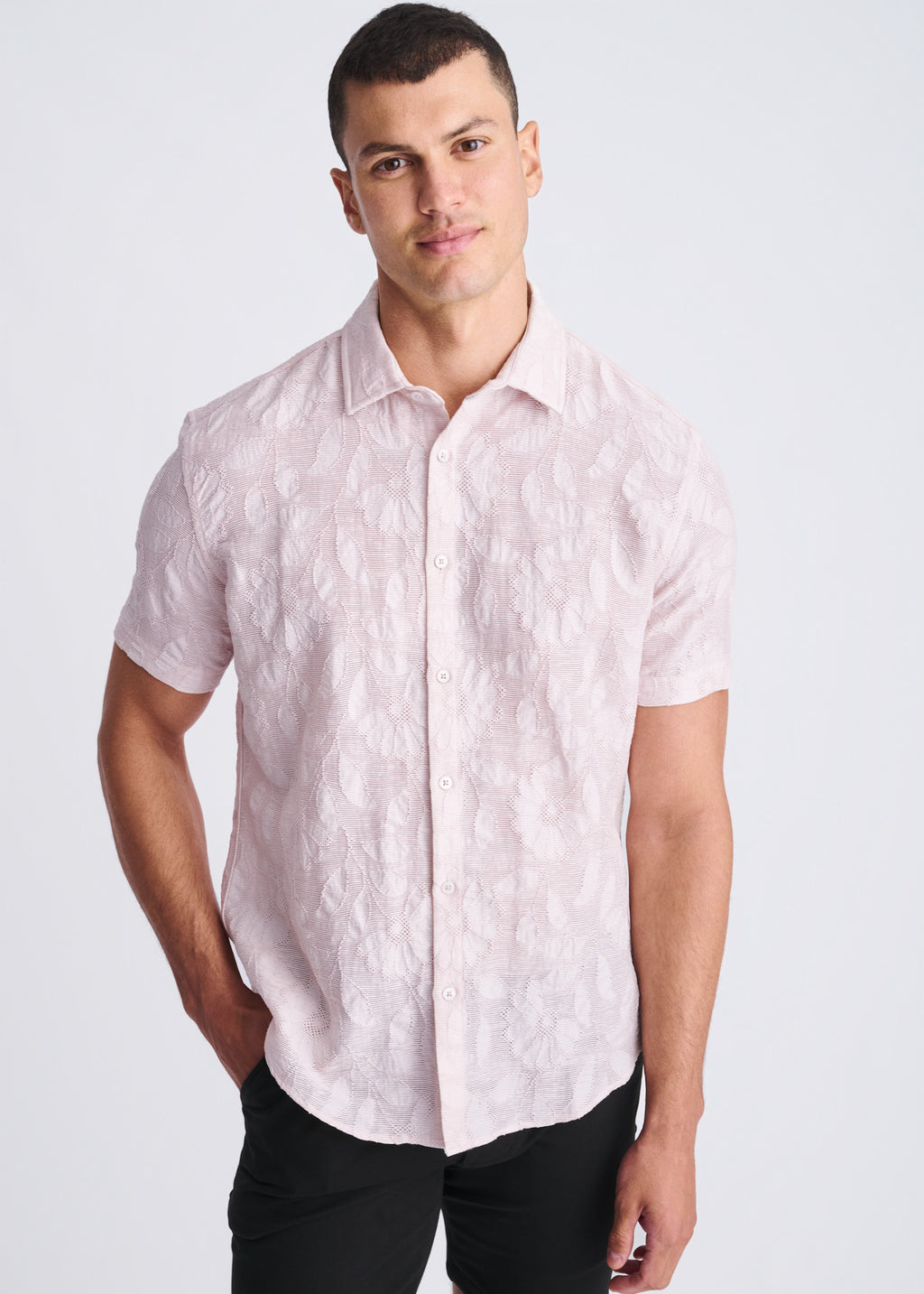 Lightweight Jacquard Short Sleeve Shirt Pink Petal