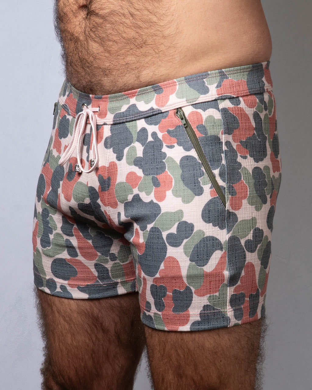 Linen Texture Zipper Shorts - Camo