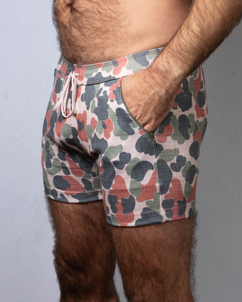 Linen Texture Zipper Shorts - Camo