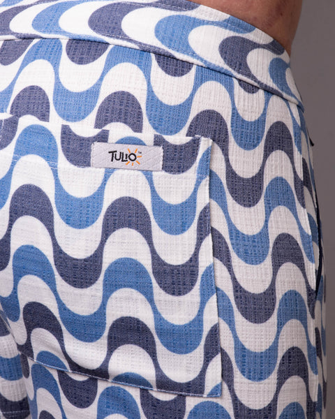 Linen Texture Zipper Shorts - Copa Sky Blue