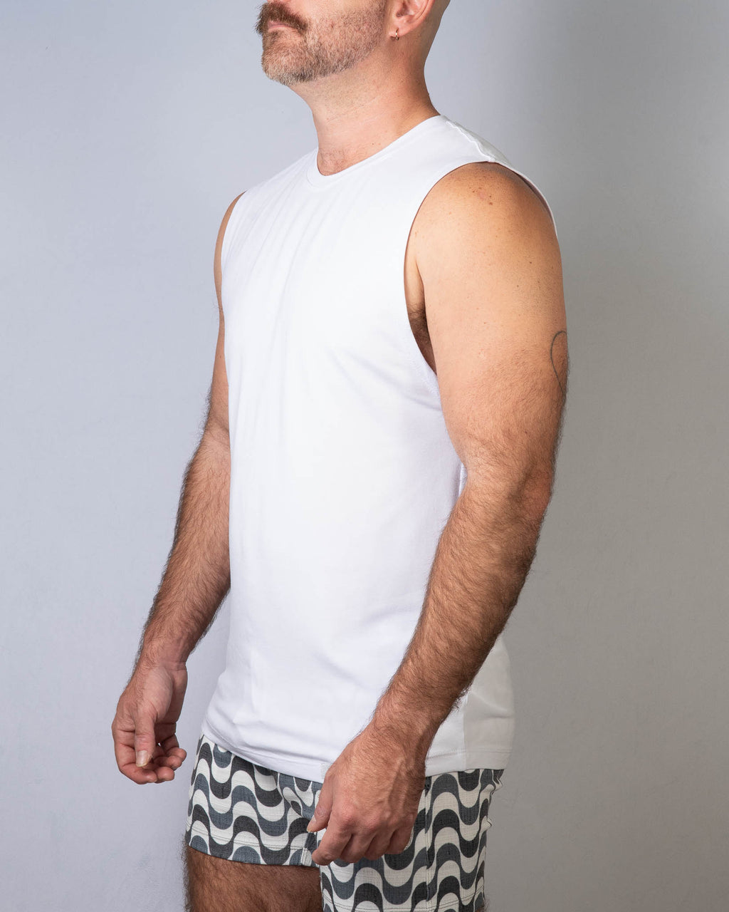 Solid Long Muscle Tee White