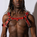Red Leather Studded Harness OS