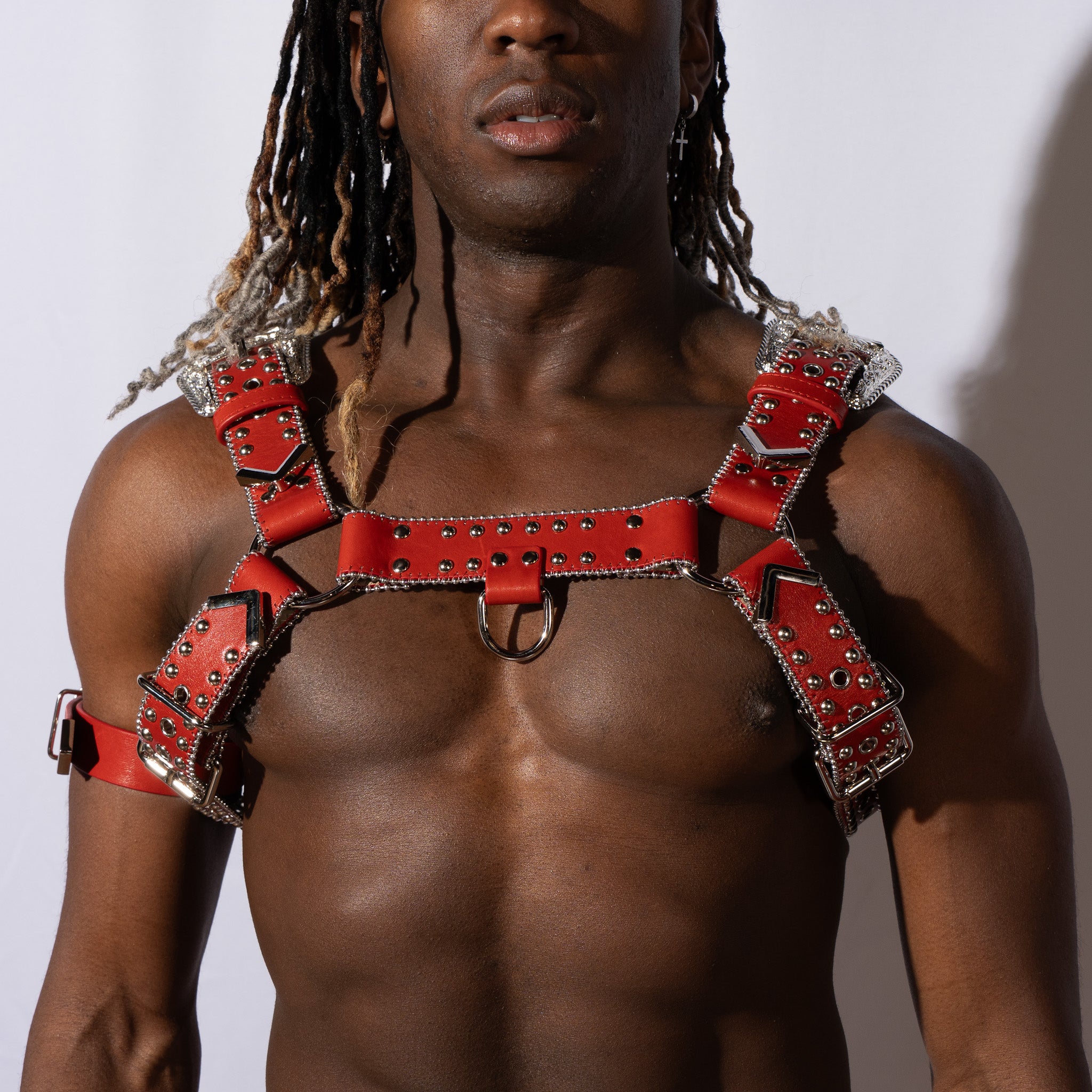 Red Leather Studded Harness OS