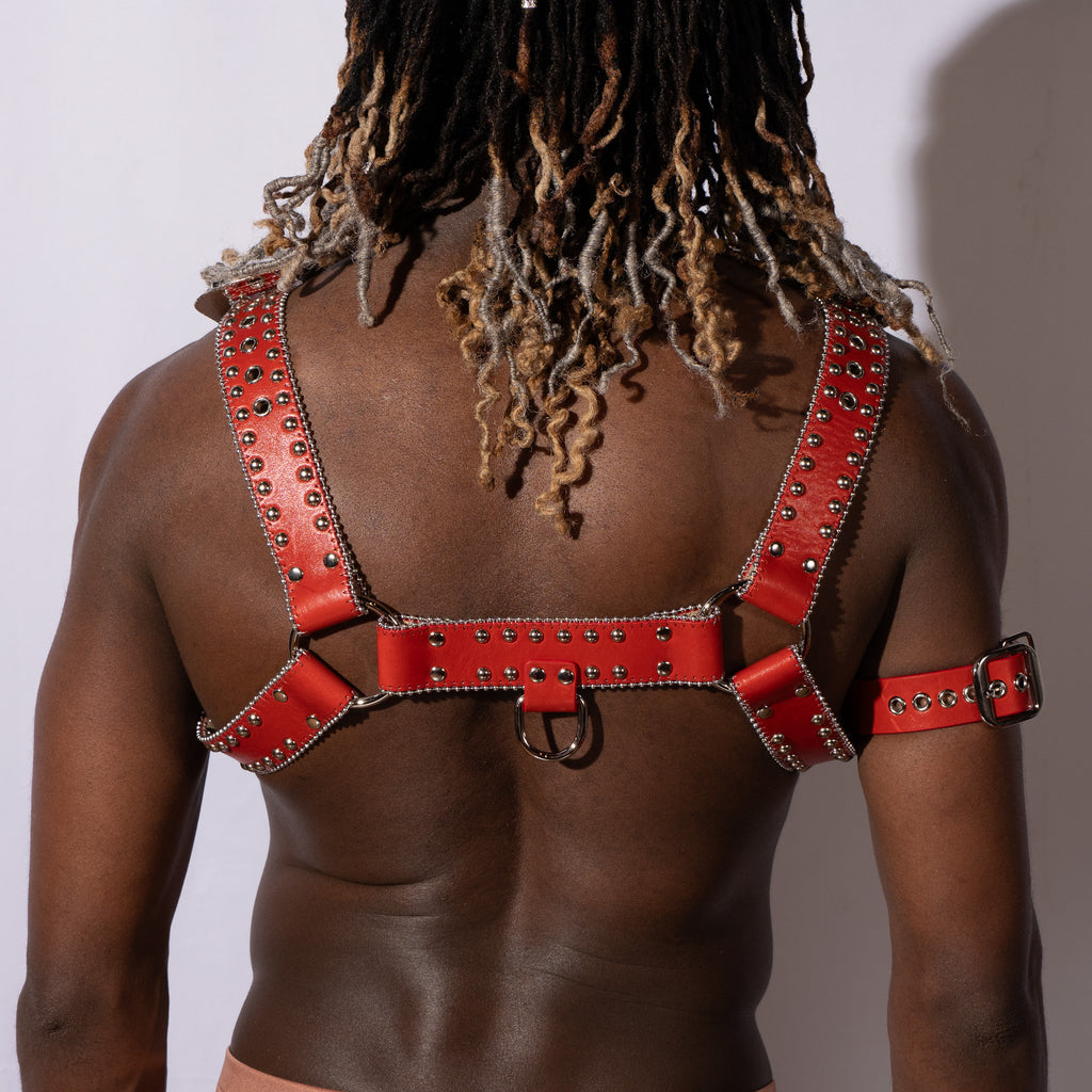 Red Leather Studded Harness