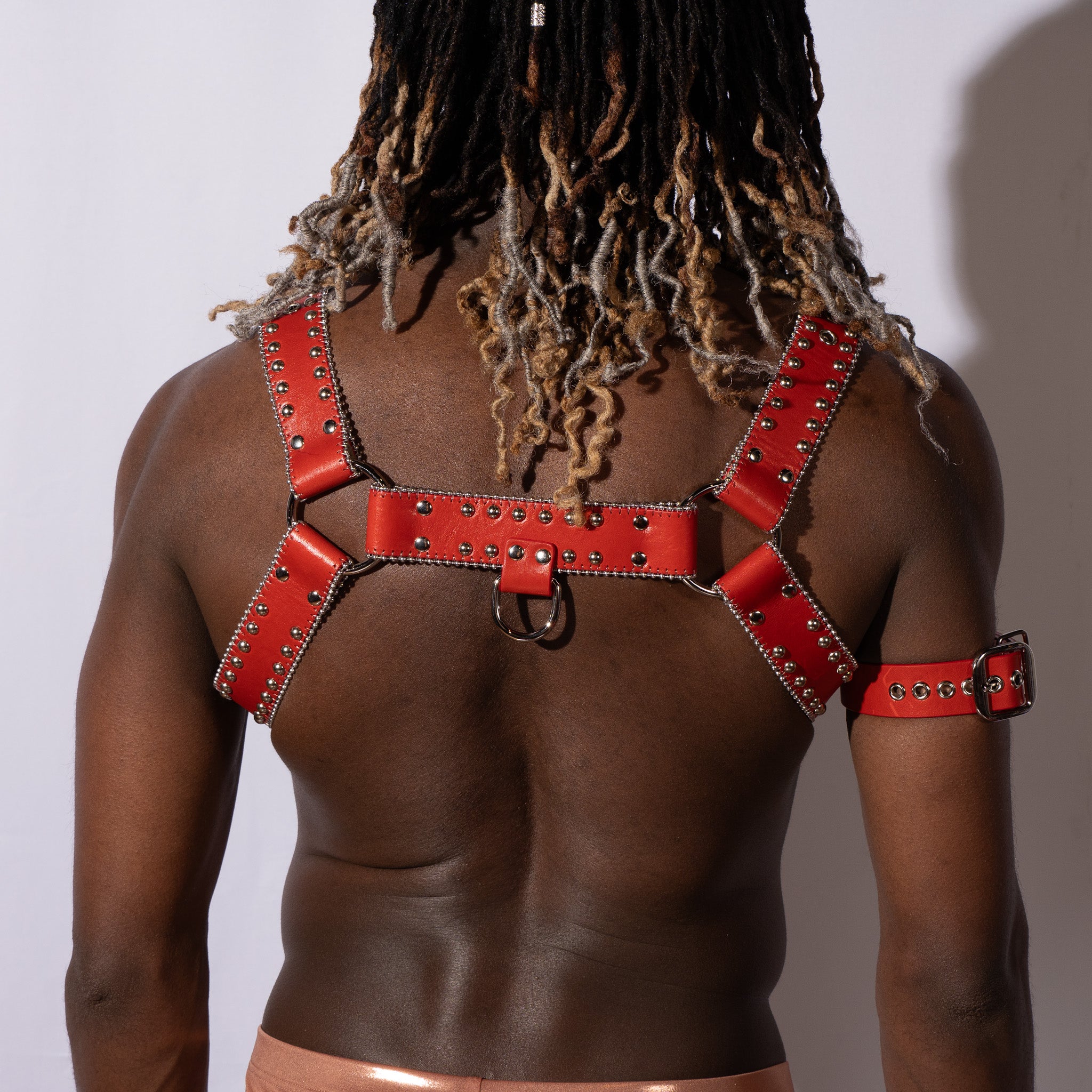 Red Leather Studded Harness