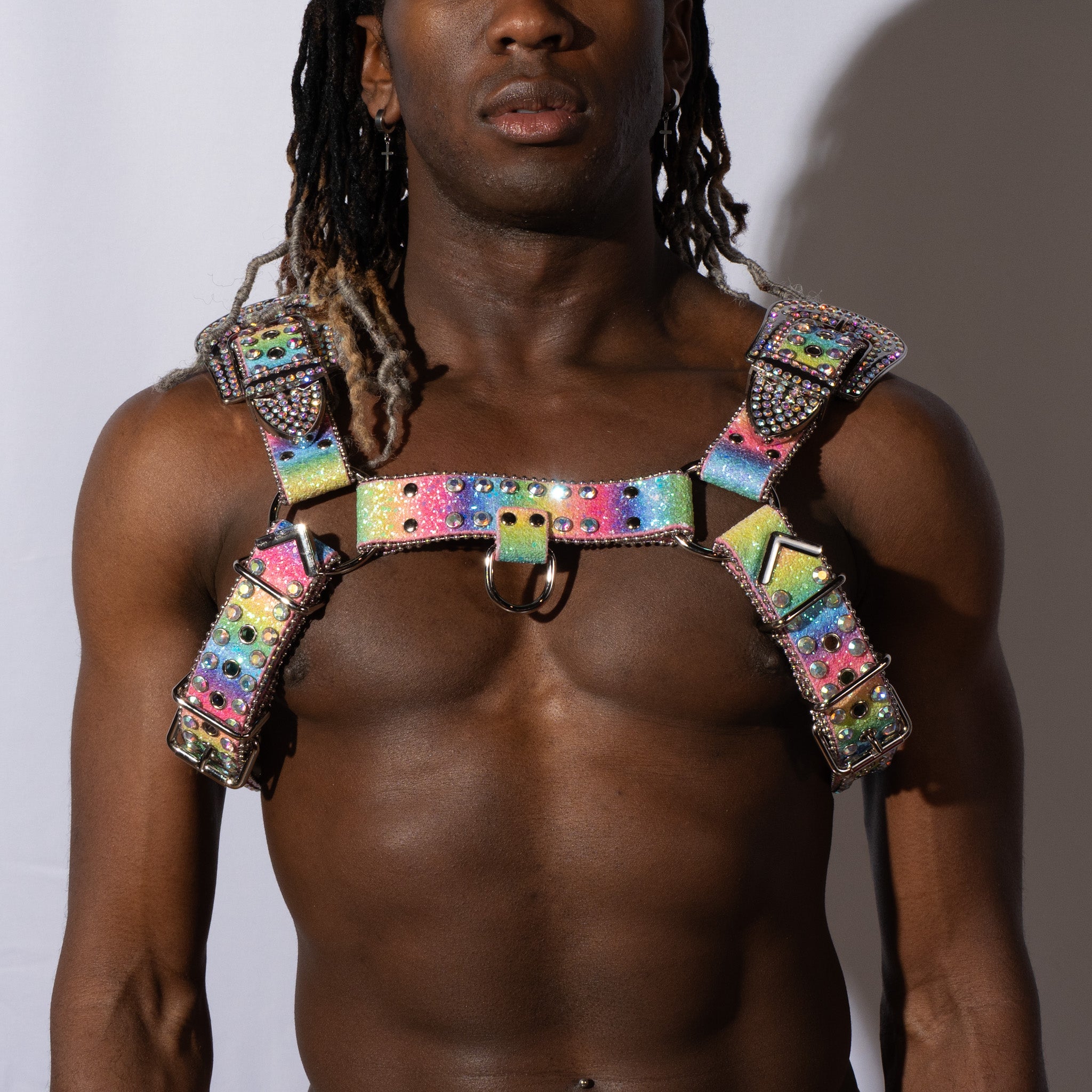 Over The Glitter Rainbow Vegan Leather Rhinestone Harness