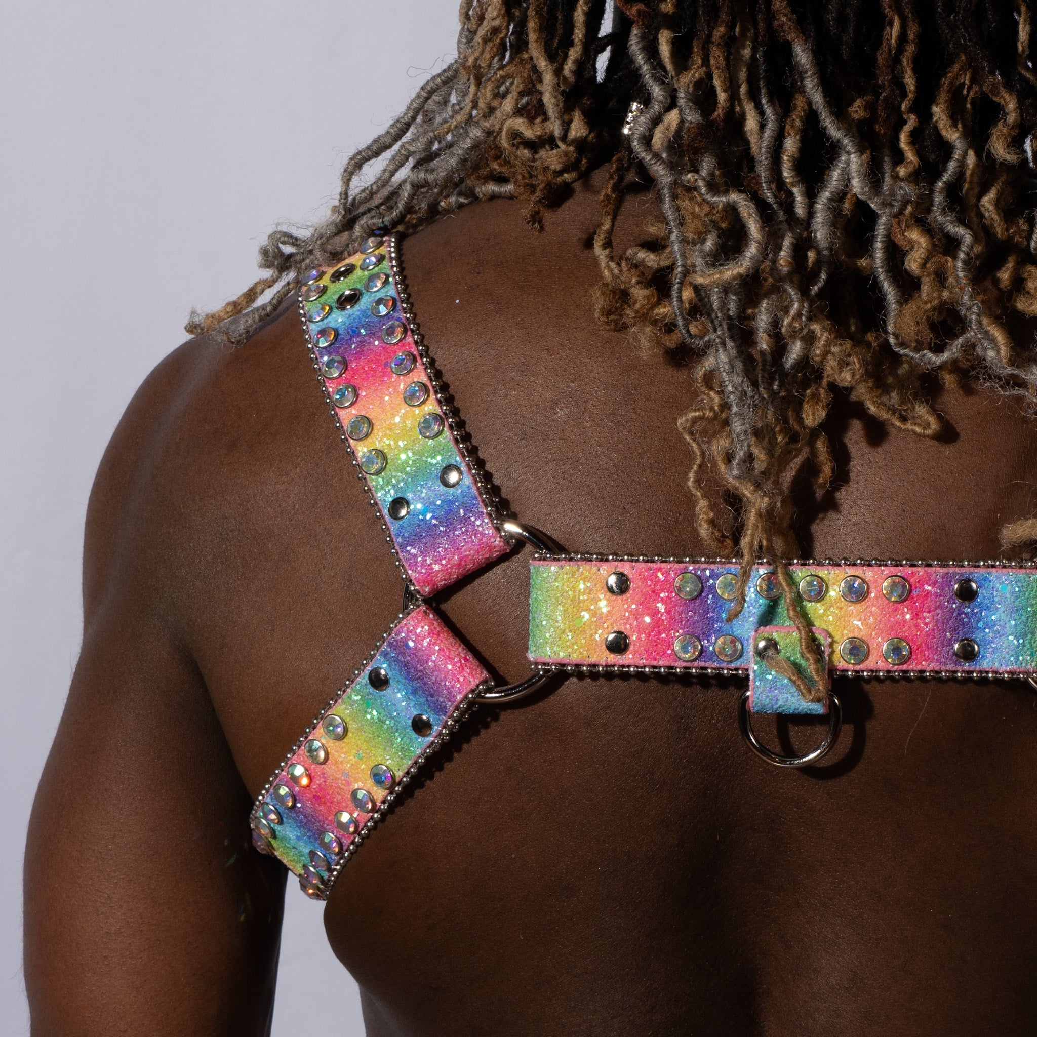 Over The Glitter Rainbow Vegan Leather Rhinestone Harness