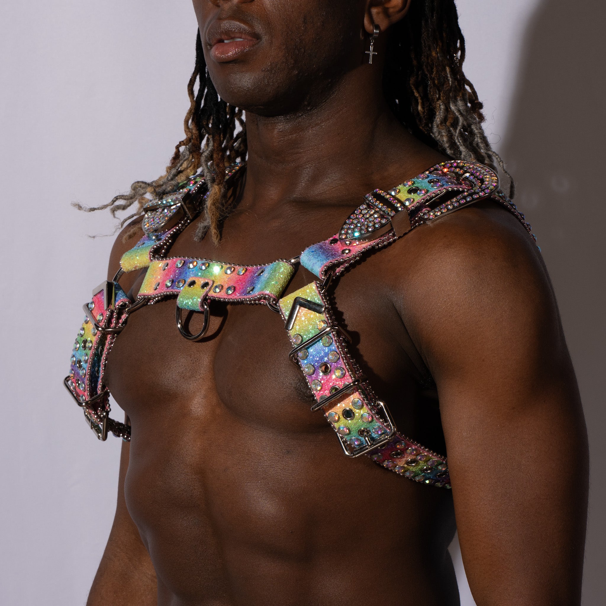 Over The Glitter Rainbow Vegan Leather Rhinestone Harness