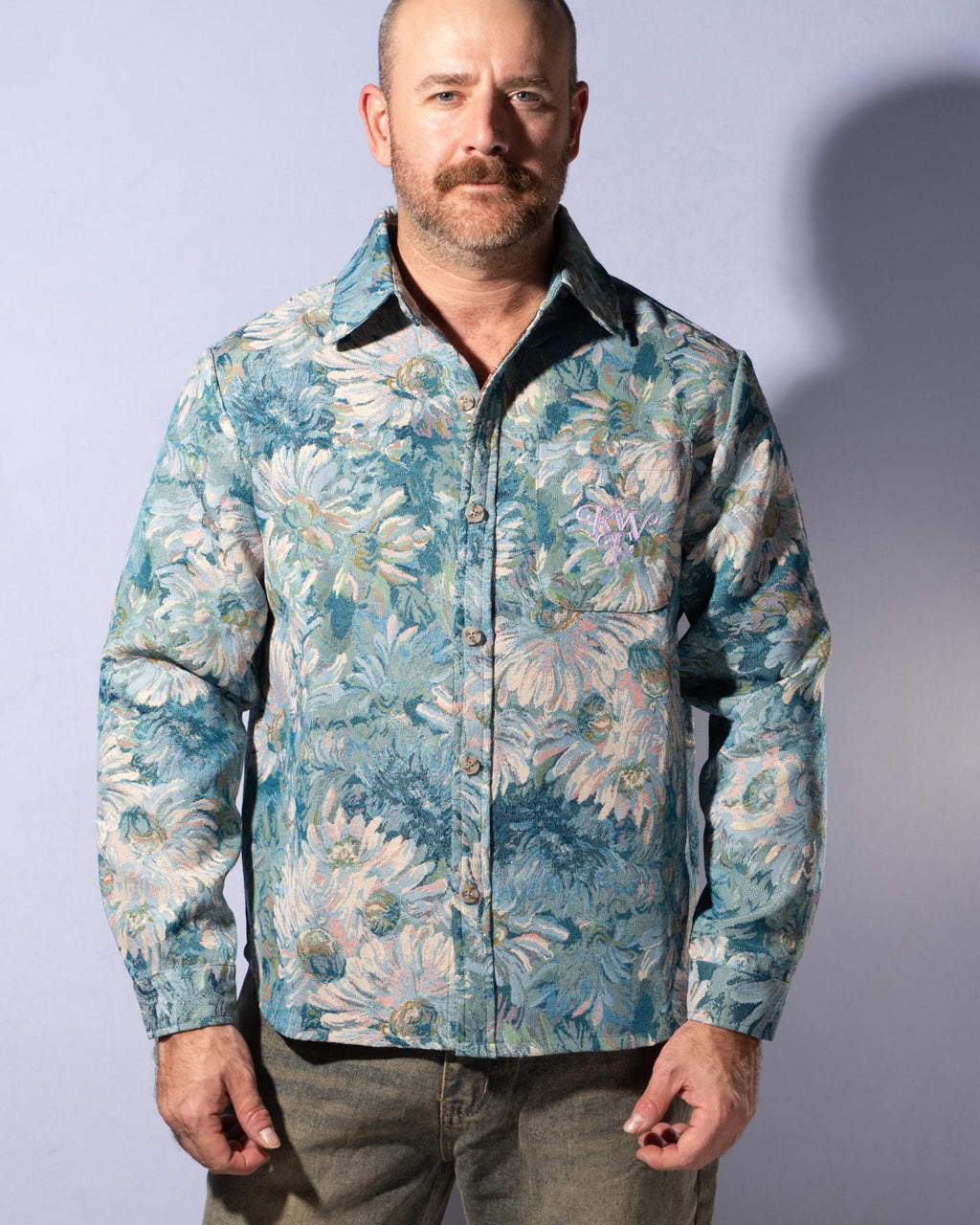 Floral Watercolor Tapestry Shirt Blue