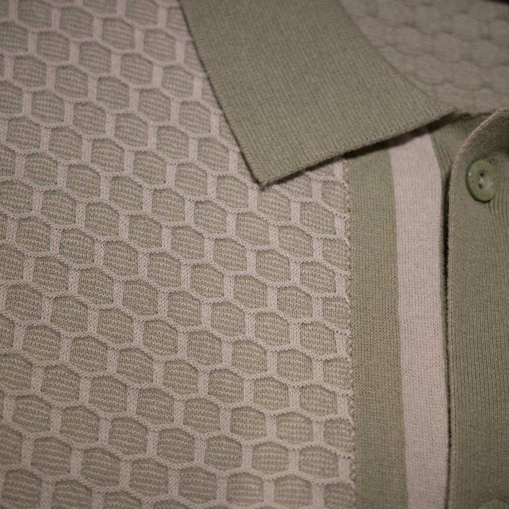 Honeycomb Textured Button Down Knit Shirt