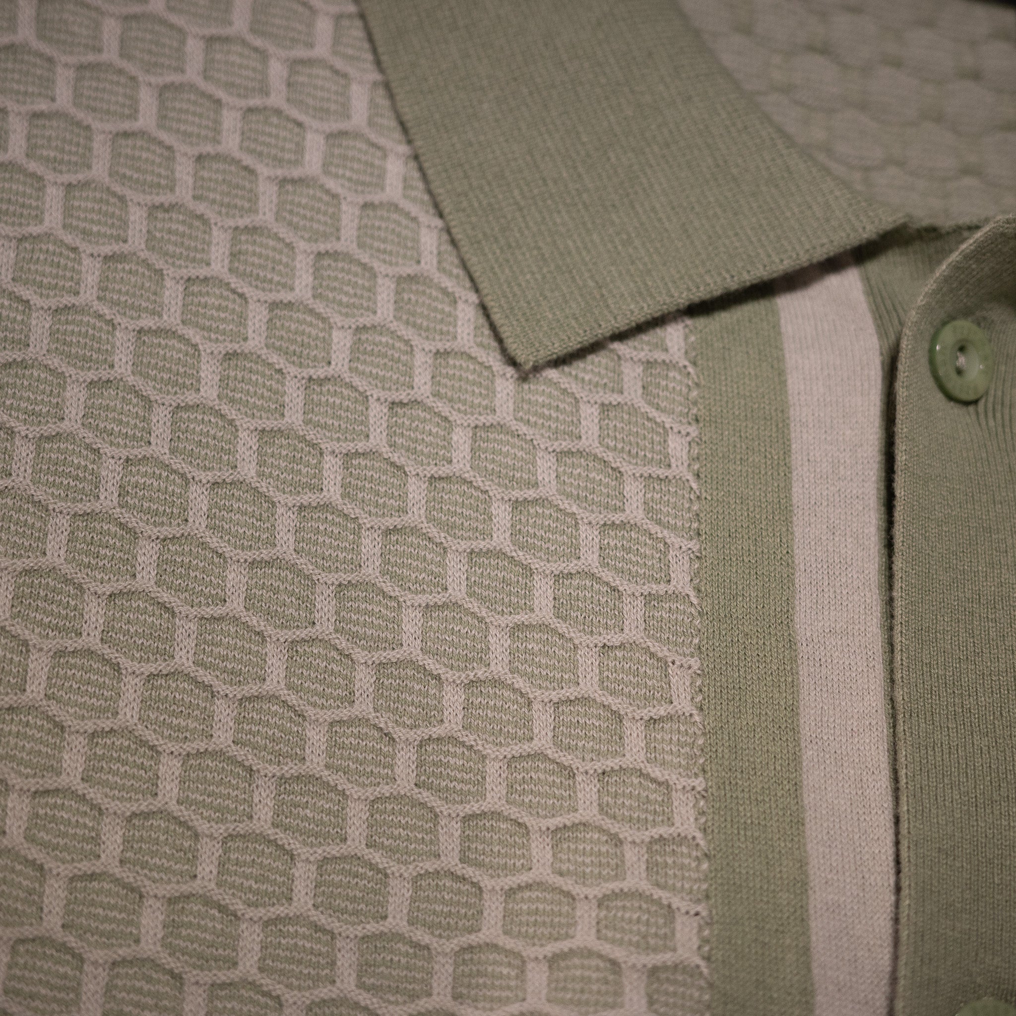 Honeycomb Textured Button Down Knit Shirt