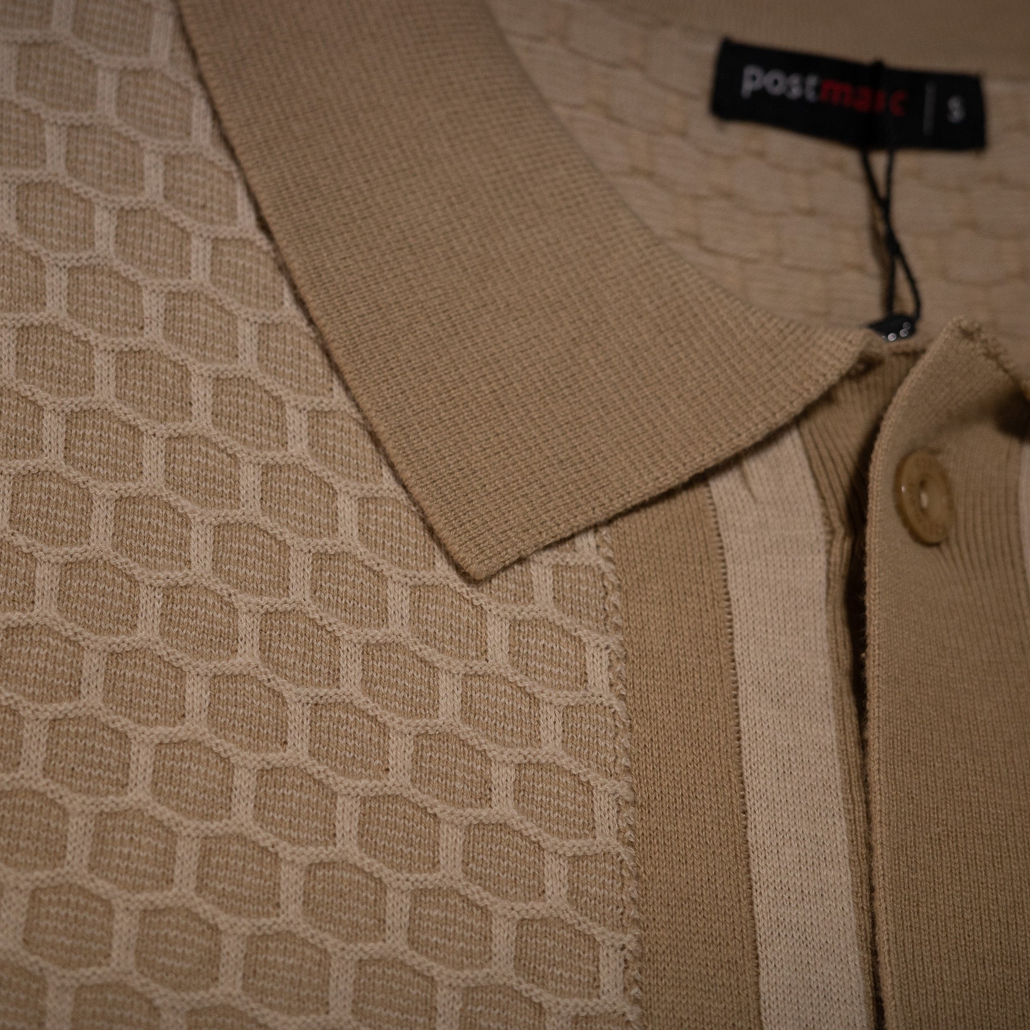 Honeycomb Textured Button Down Knit Shirt