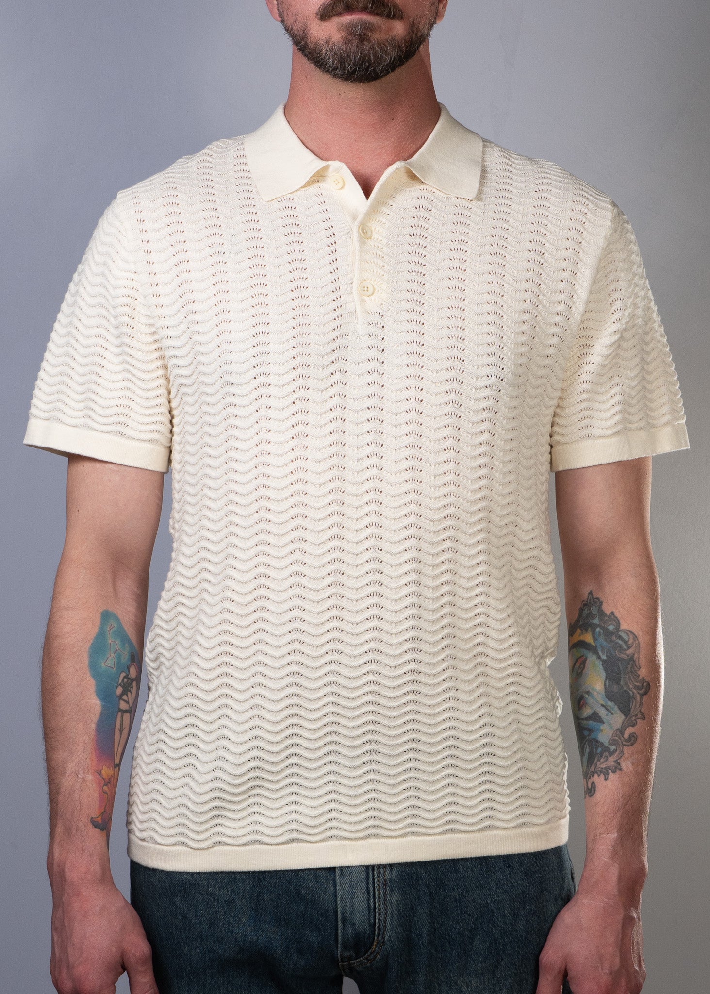 SS26 Wave Knit Polo Off White