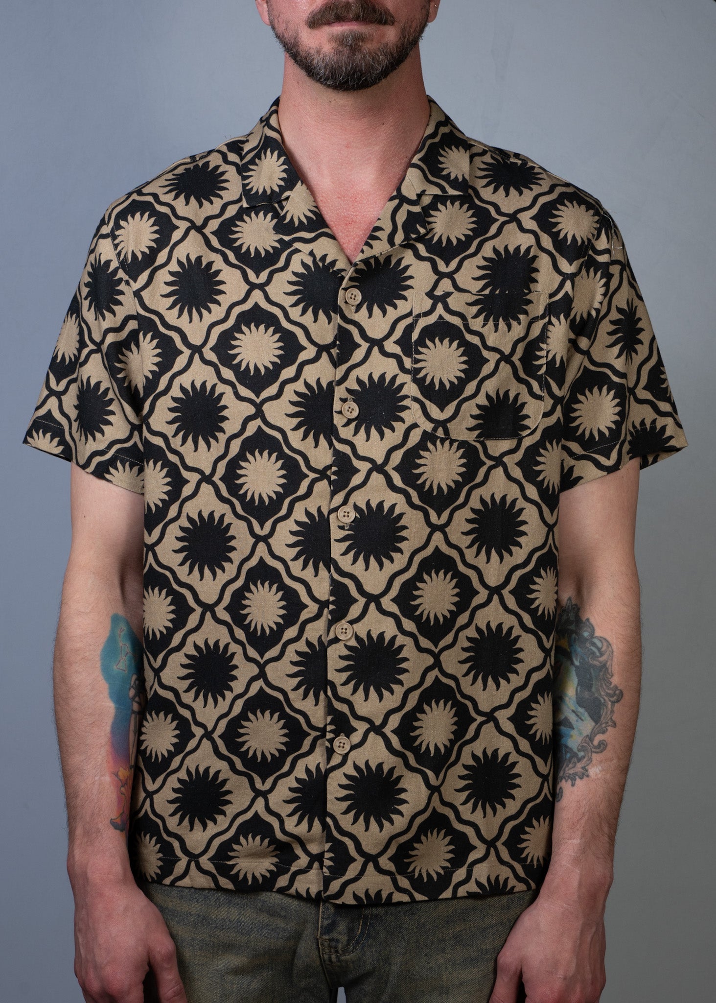 Sunny Tile Linen Yacht Shirt Brown