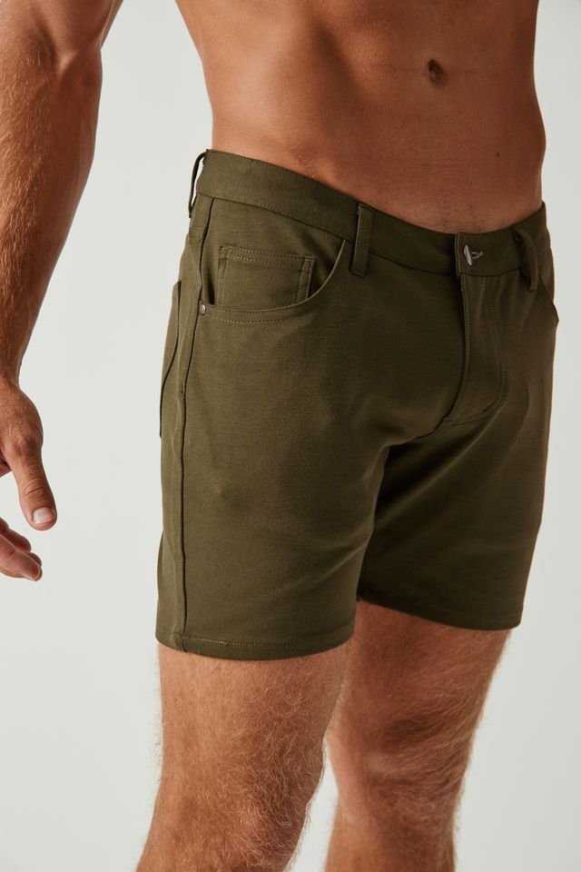 5" Stretch Knit Jean Short - Olive
