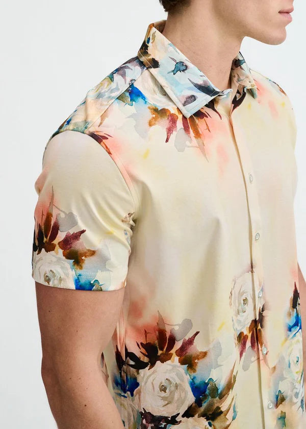 Knit Floral Border Print Jersey Shirt