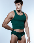 Ribbed Texture Cotton Cropped Tank Emerald Green