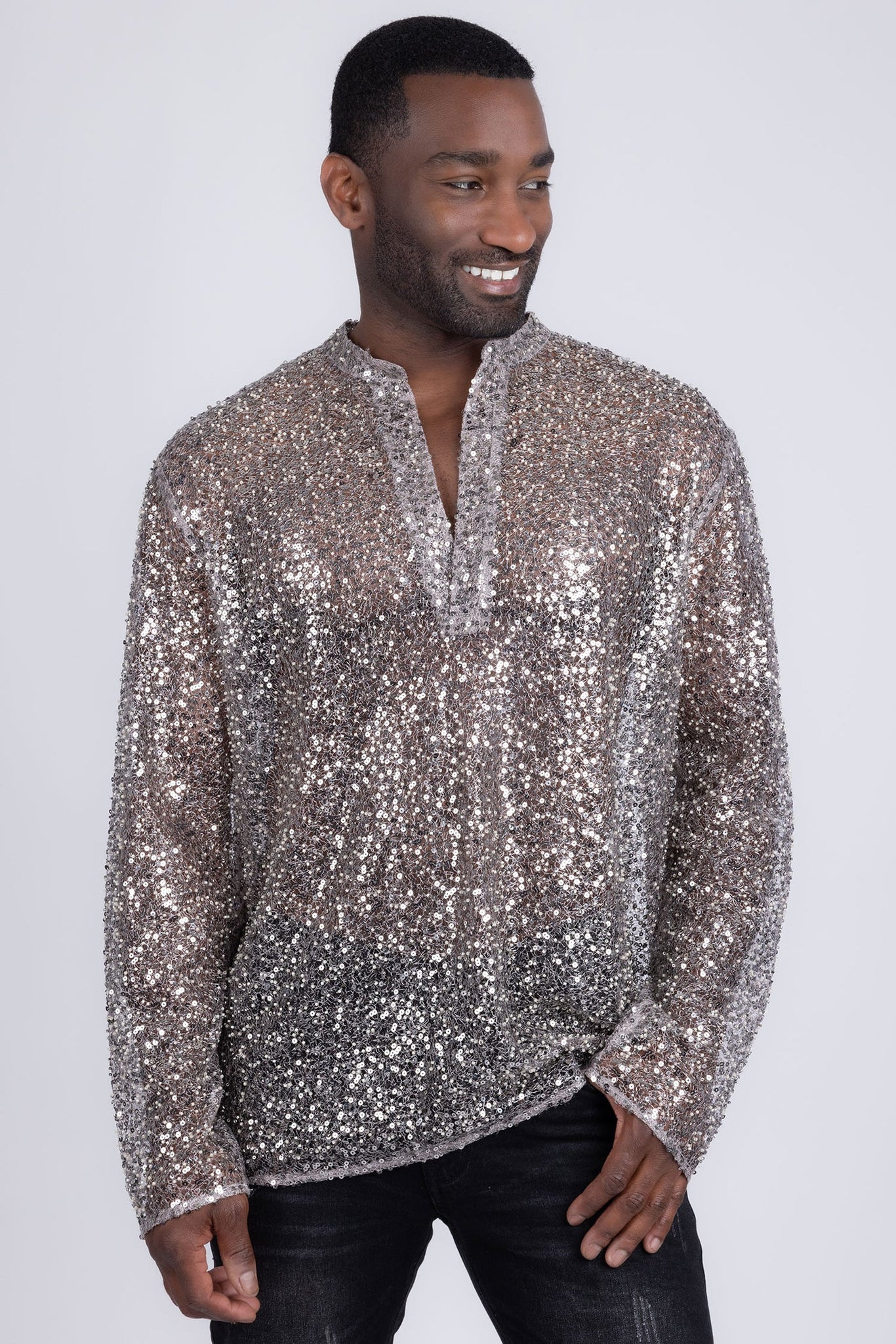 Sequin Long Sleeve Shirt Beige