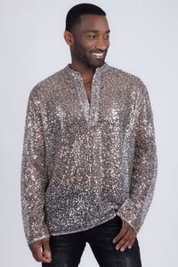 Sequin Long Sleeve Shirt Beige