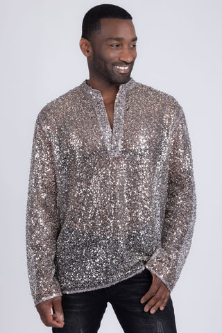 Sequin Long Sleeve Shirt Beige