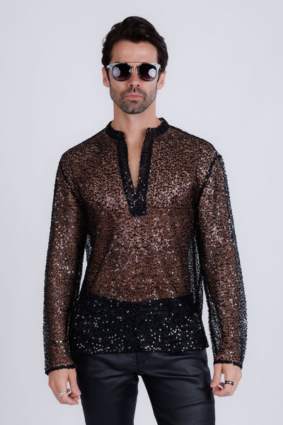 Sequin Long Sleeve Shirt Black