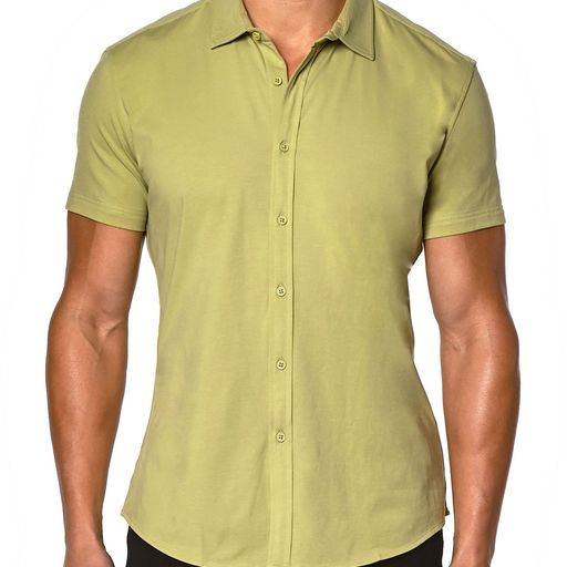 Stretch Jersey Knit Shirt-Artichoke Green