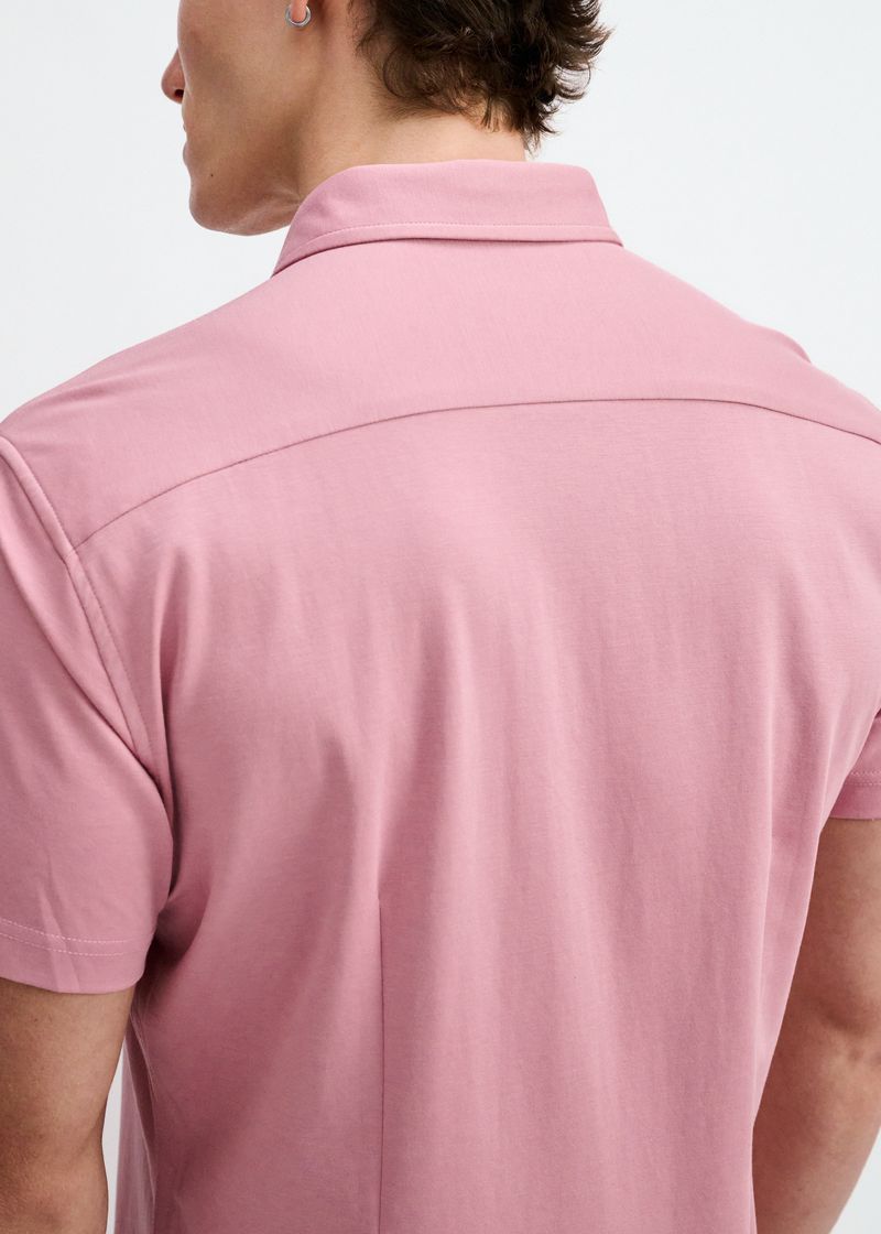 Solid Knit Stretch Jersey Knit Shirt - Carnation